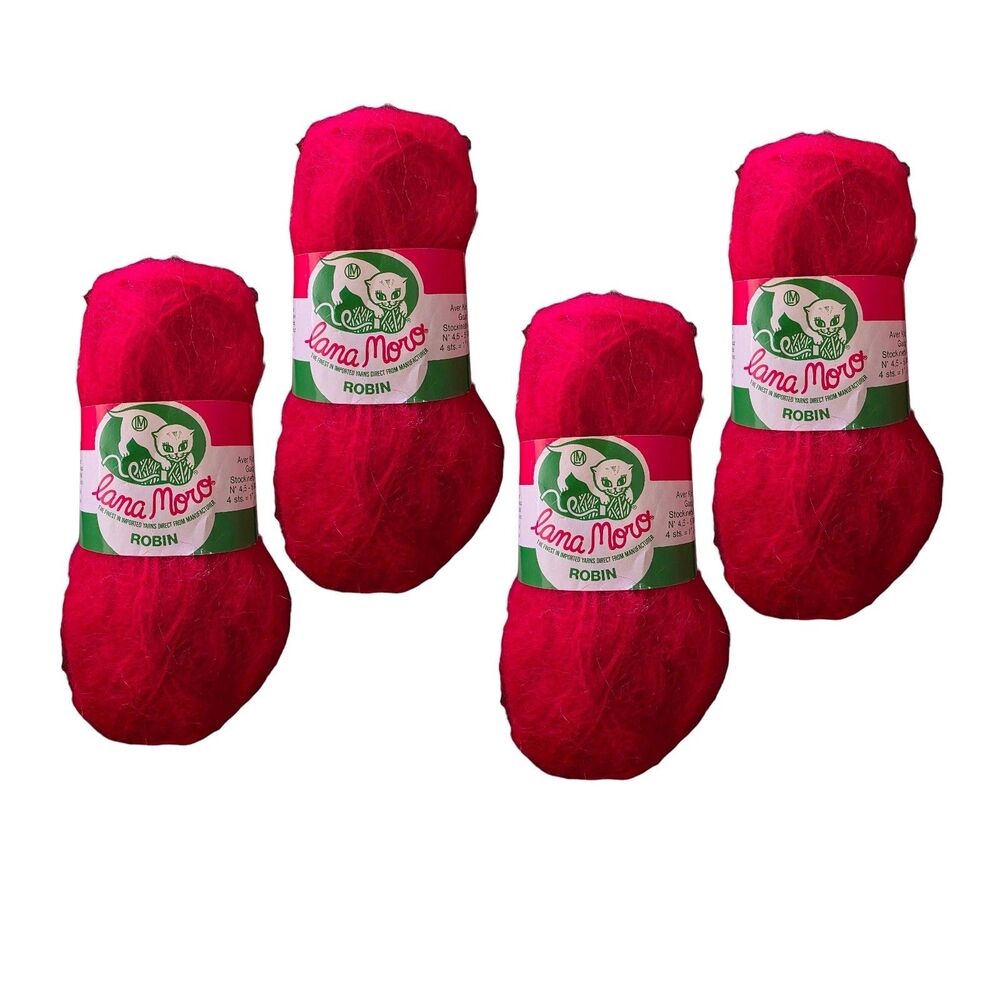 LANA MORO Red Robin ITALY Wool Mohair Blend Knitting Yarn Lot Set 4 Skeins New